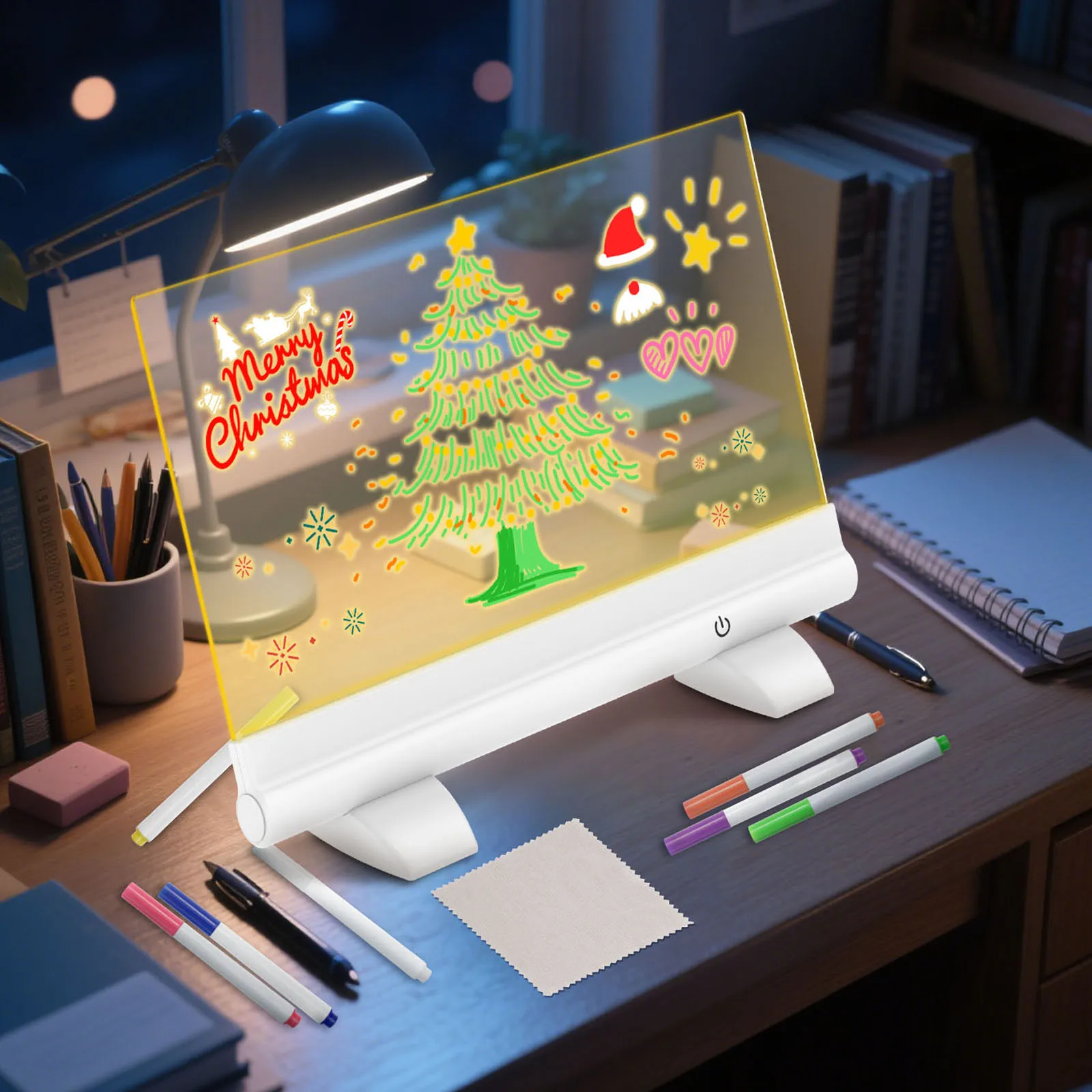 

Светодиодная светящаяся доска для рисования, стираемый светящийся блокнот для рисования, детские игрушки для рисования, акриловая доска для заметок, доска для заметок с подставкой и 7 маркерами