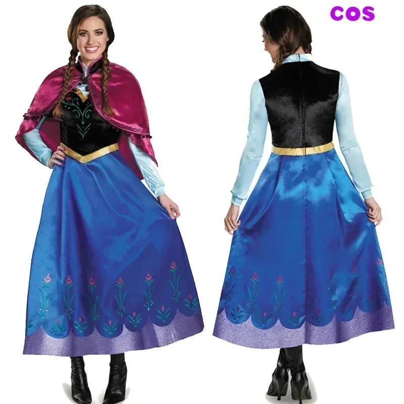 

Z Frozen Anna Princess Long Dress Adults Snow Queen Elsa Cosplay Costume Fairy Tale Party Dresses for Women Halloween Fancy D72b