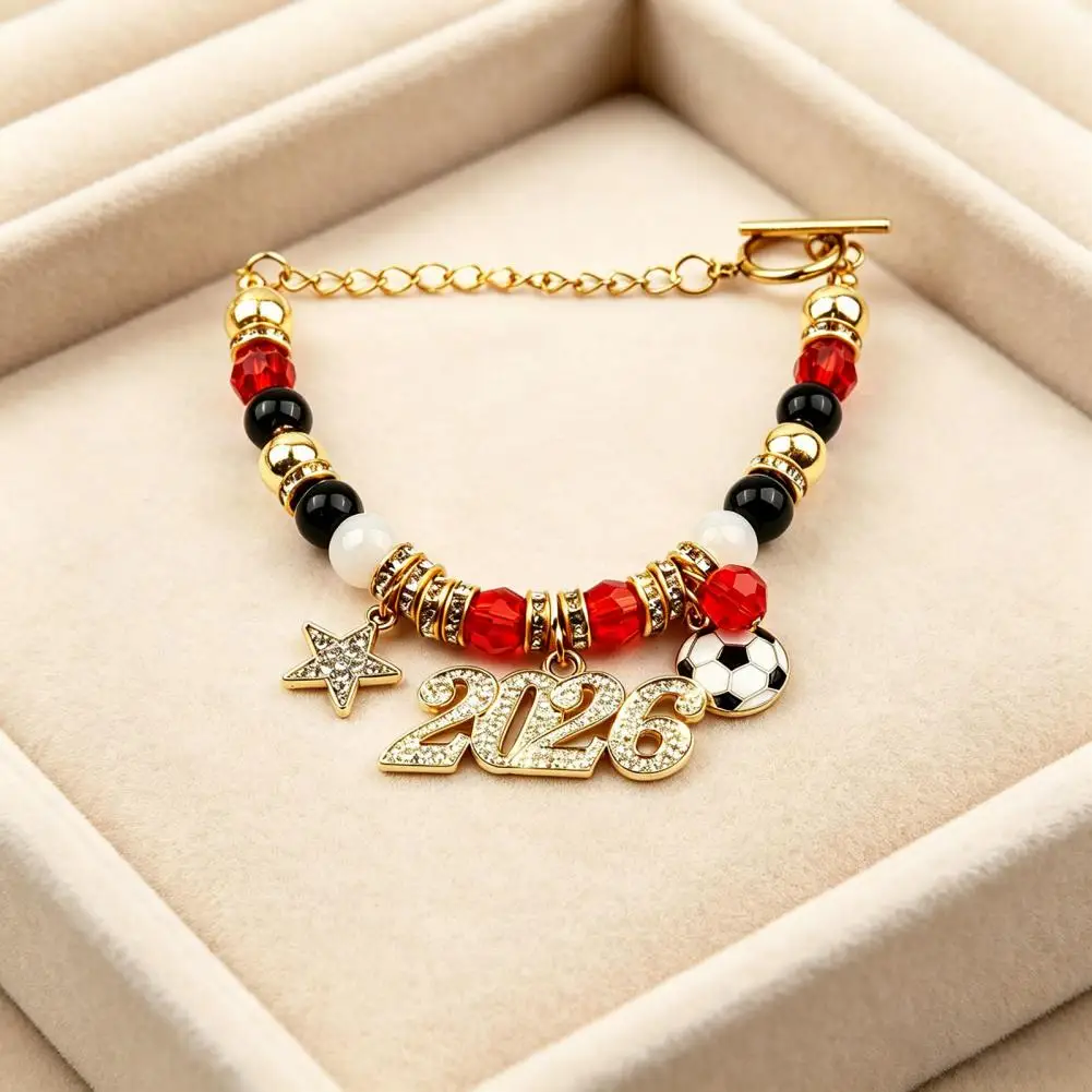 2026 Soccer Game Themed Bracelet Sparkling Rhinestones Inlaid Beads Bracelets Football Bracelet For Fans Jewelry Accessory
