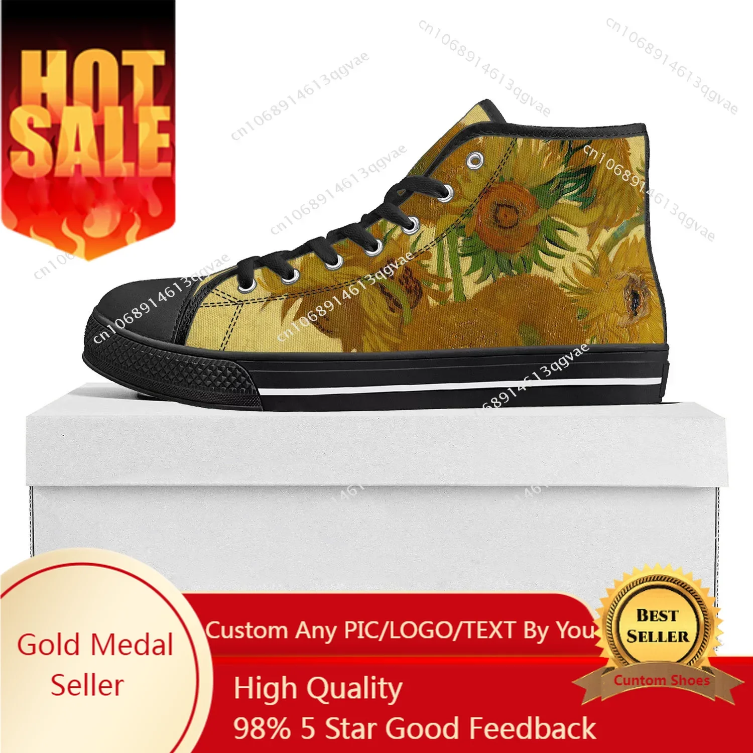 

Van Gogh Oil Painting Sunflower High Top High Quality Sneakers Mens Womens Teenager Canvas Sneaker Couple Shoes Custom Shoe