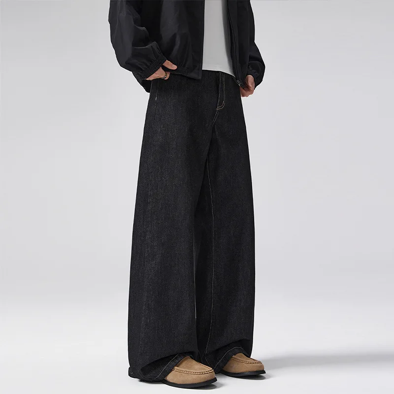 Male Retro Primary Color A-shaped Jeans Basic Simple Versatile and Thin Floor Trousers