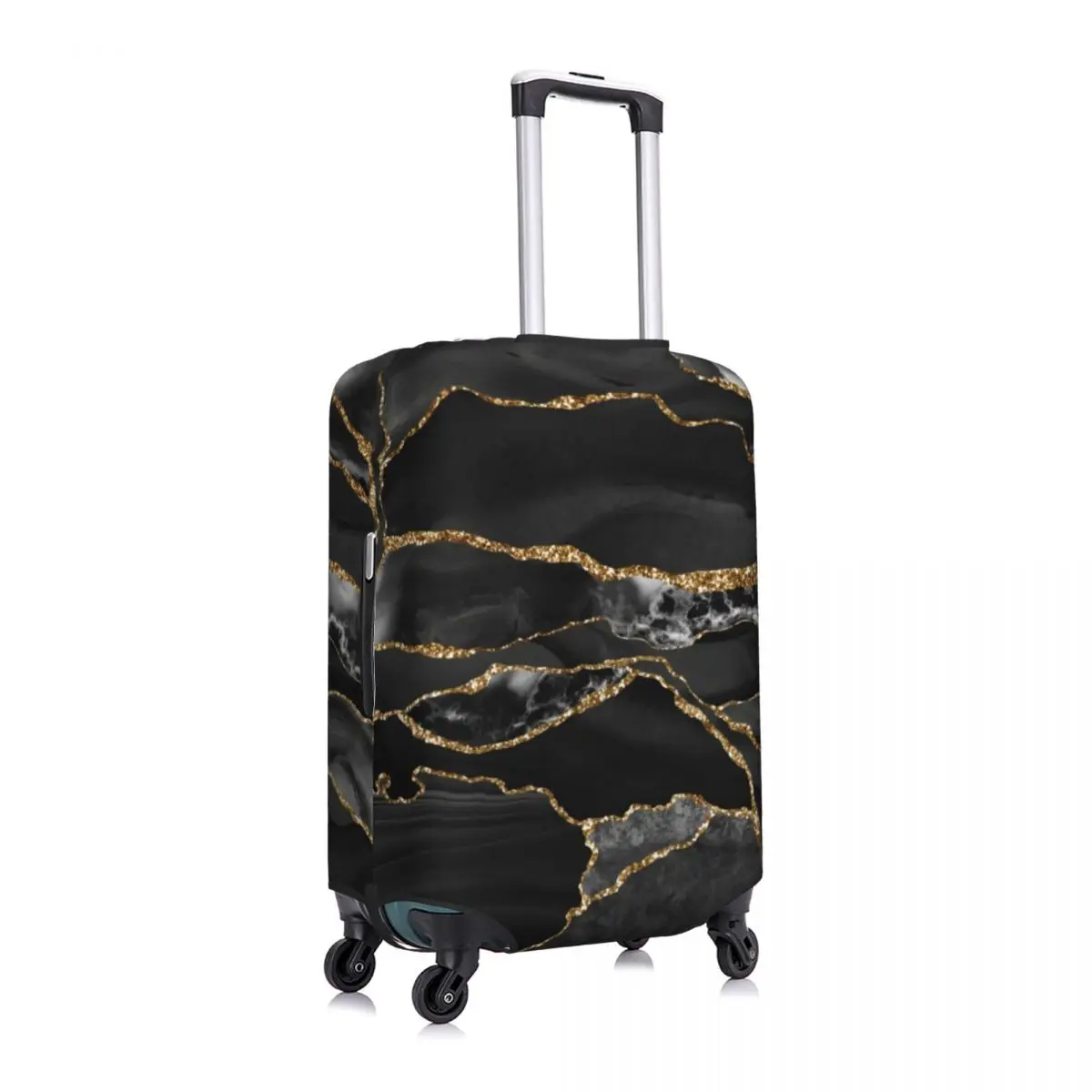 Glitter Marble Suitcase Cover Black and Gold Marbles Elastic Cruise Trip Protection Luggage Case Flight