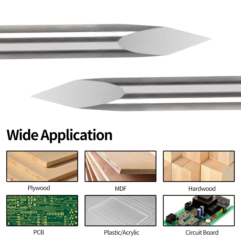 Twotrees-Juego de brocas de grabado PCB, vástago de 3.175mm, 3 bordes, punta de 30 grados, broca enrutadora CNC piramidal de 0,1mm, fresado 3D