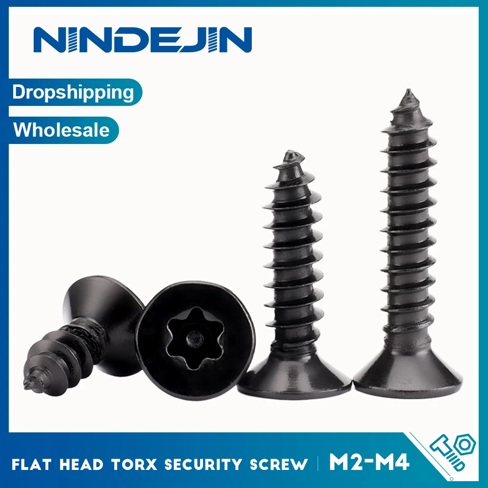 50pcsNINDEJIN Torx Coutersunk Head Self Tapping Screw with Pin M2 M3 M4 Black 304 SS Star Six-Lobe Drive Flat Head Tapping Screw