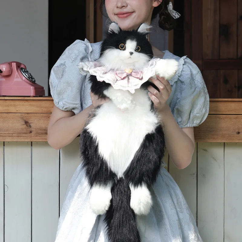 Realistic Cat Plush Backpack Girls Black Simulation Bag Cute Soft Stuffed Animal Backpack with Adjustable Straps Surprise Gift