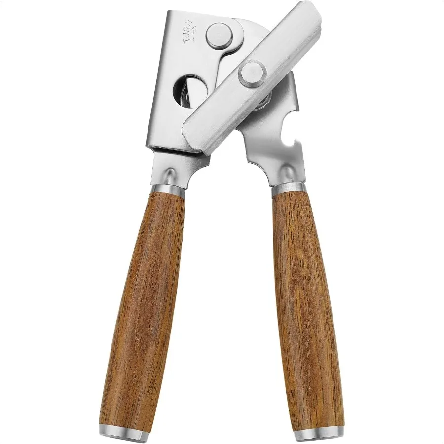 

Upgraded Efficient Manual Can Opener Selected Solid Wood Handle Sharp and Smooth Blade Edge Portable Design EasyOpen Large Knob