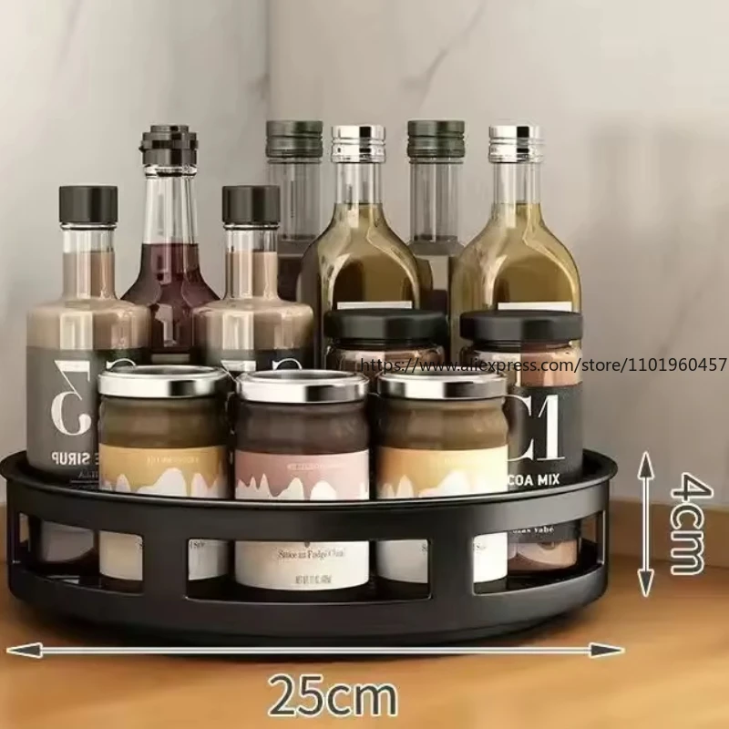 360°Rotation Spice Rack Organizer Jar Cans For Kitchen Accessories Non-Skid Carbon Steel Storage Tray For Seasonings And Spices