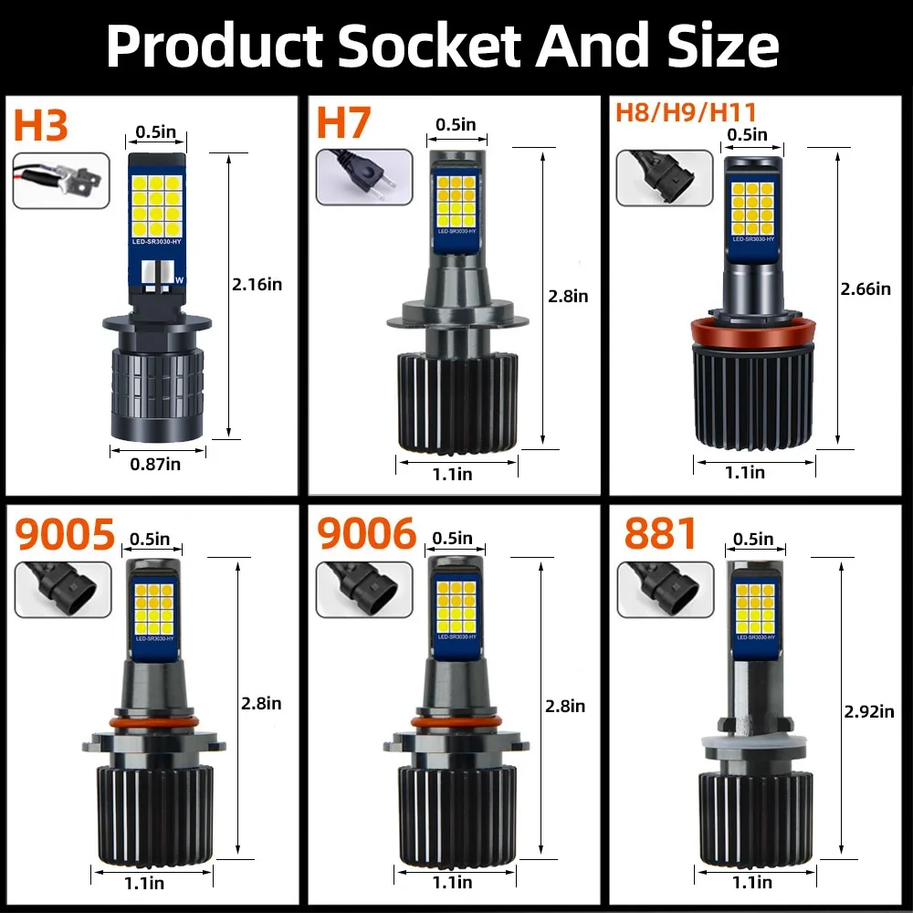 2ชิ้น S Trobe รถไฟตัดหมอก H3 H8 H11 LED 9005 HB3 9006 H1อัตโนมัติกลางวันวิ่งไฟแฟลชขับรถหลอดไฟสีขาว