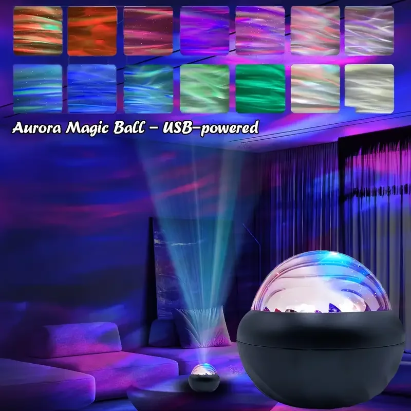 

Светодиодная проекционная лампа Aurora — питание от USB, изменение цвета, эффект северного света, сферический дизайн, прочный пластик. Идеально подходит для