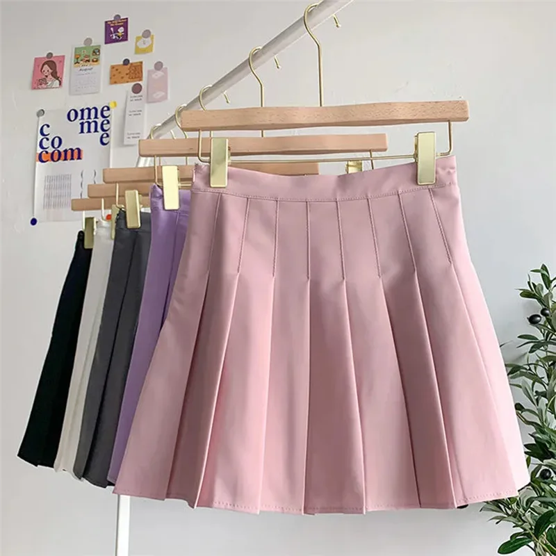 2024 New Black Skirt Female Summer High Waist gothic Anti-Glare A-Line Pleated Skirt Short Skirt Purple Ins Tide Ulzzang Skirt