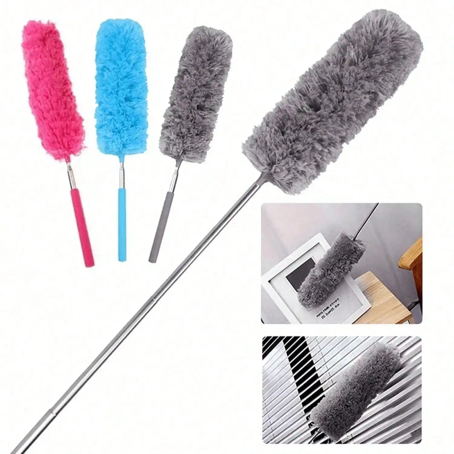 Colorful Retractable Ultra-Fine Fiber Duster - Stainless Steel Handle, Bendable & Reusable Duster Head, Efficient Cleaning For Furniture, Car, Glass & More - No Battery Needed, Suitable For Bedroom, Living Room & More, Cleaning Duster