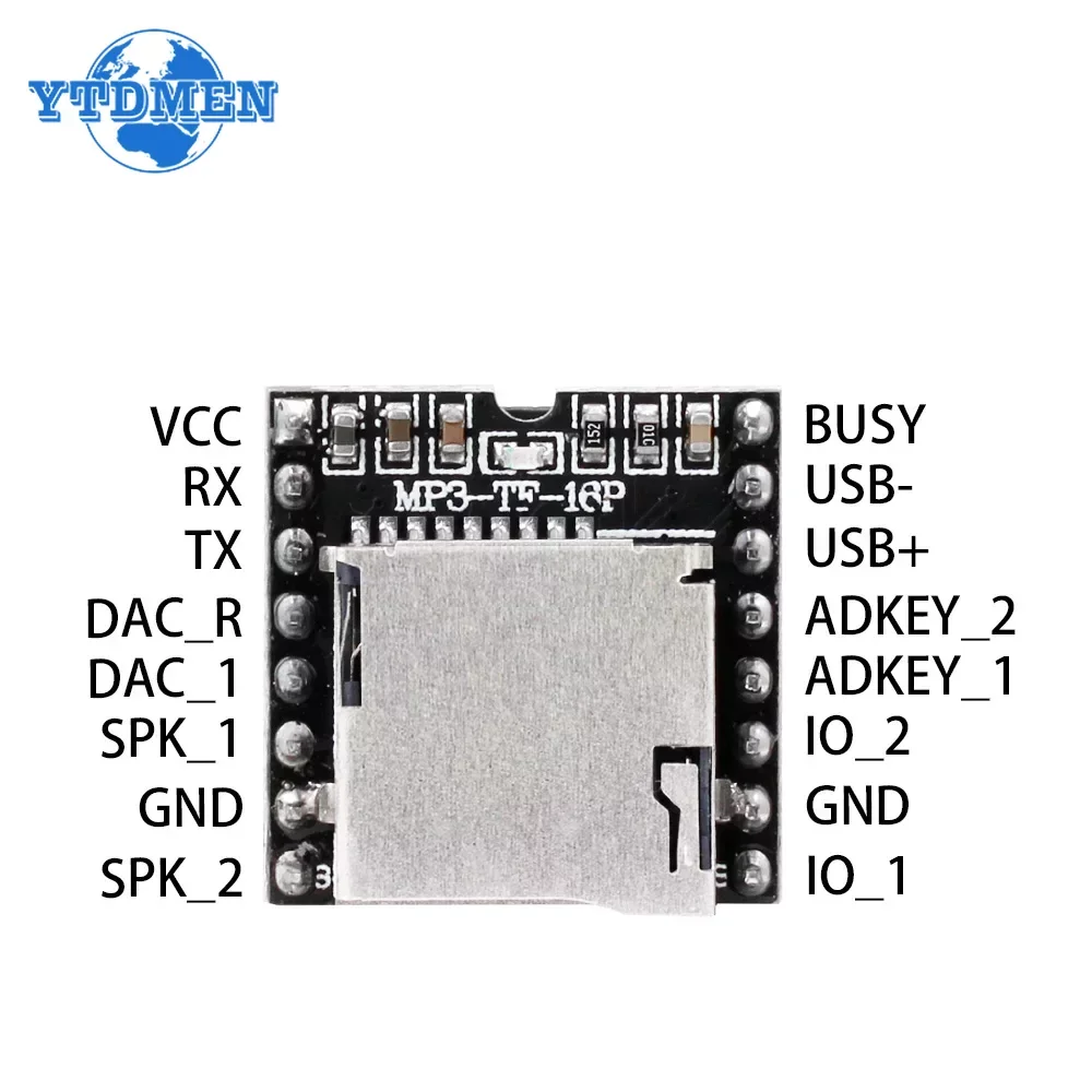 Mini MP3 DF Player Module Board MP3 Audio Voice Decode Board for Arduino Supporting TF Card U-Disk IO/Serial Port/AD DFPlayer