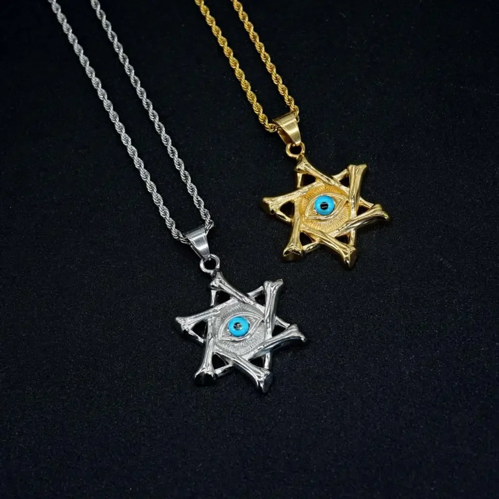 

New Vintage Hexagram Pendant Necklace Men Fashion Stainless Steel eyes Necklace For Men Jewelry Gift