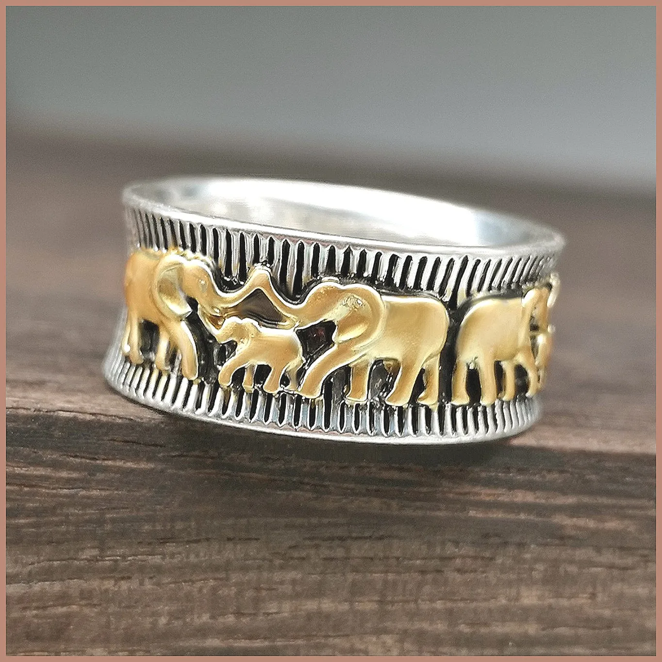 Vintage Elephant Couple Rings, Dual-Tone Gold Plated, Animal-Themed Matching Promise Rings for Women Men
