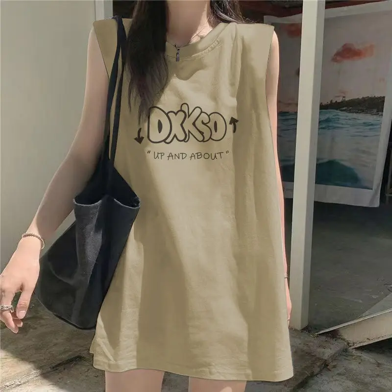 

Neutral Wind Street Fashion Handsome Trend Kam Shoulder Printing Leisure Popular Versatile Women's Sleeveless Top Summer 2024