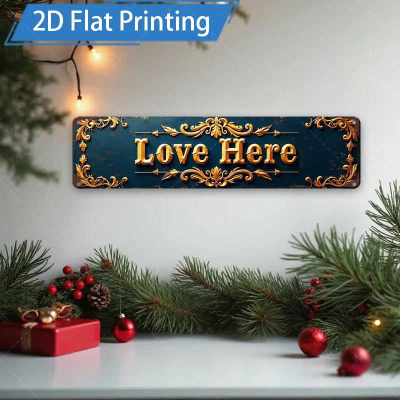 [2D FLAT] 1 قطعة لافتة معدنية، 8 × 12 بوصة عتيقة الحب هنا علامة معدنية فنية جدارية مزخرفة