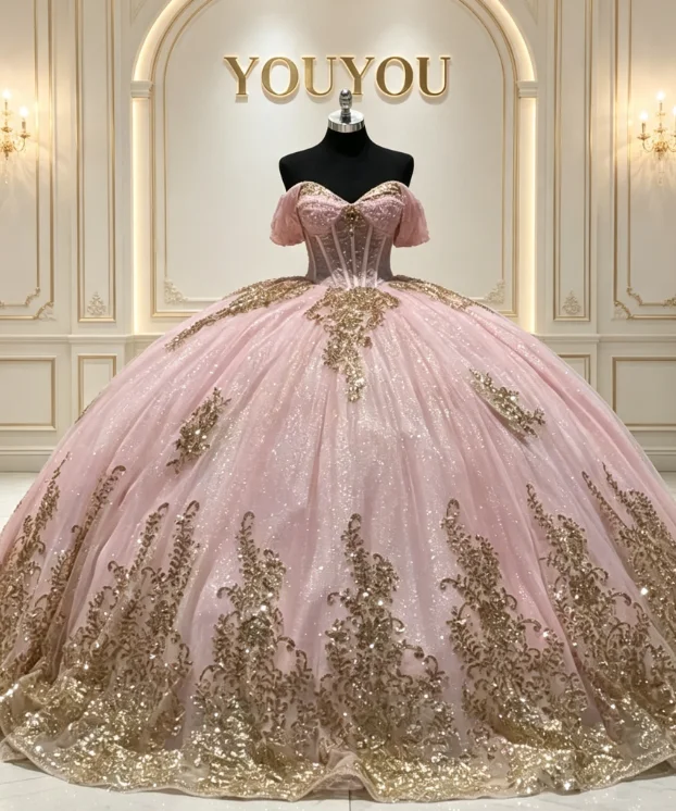 Vestidos de Quinceañera Elegantes Personalizados, con Apliques Dorados, Espalda Descubierta, Tul, Vestidos de Fiesta, Vestidos de Gala para Chicas de 15 Años
