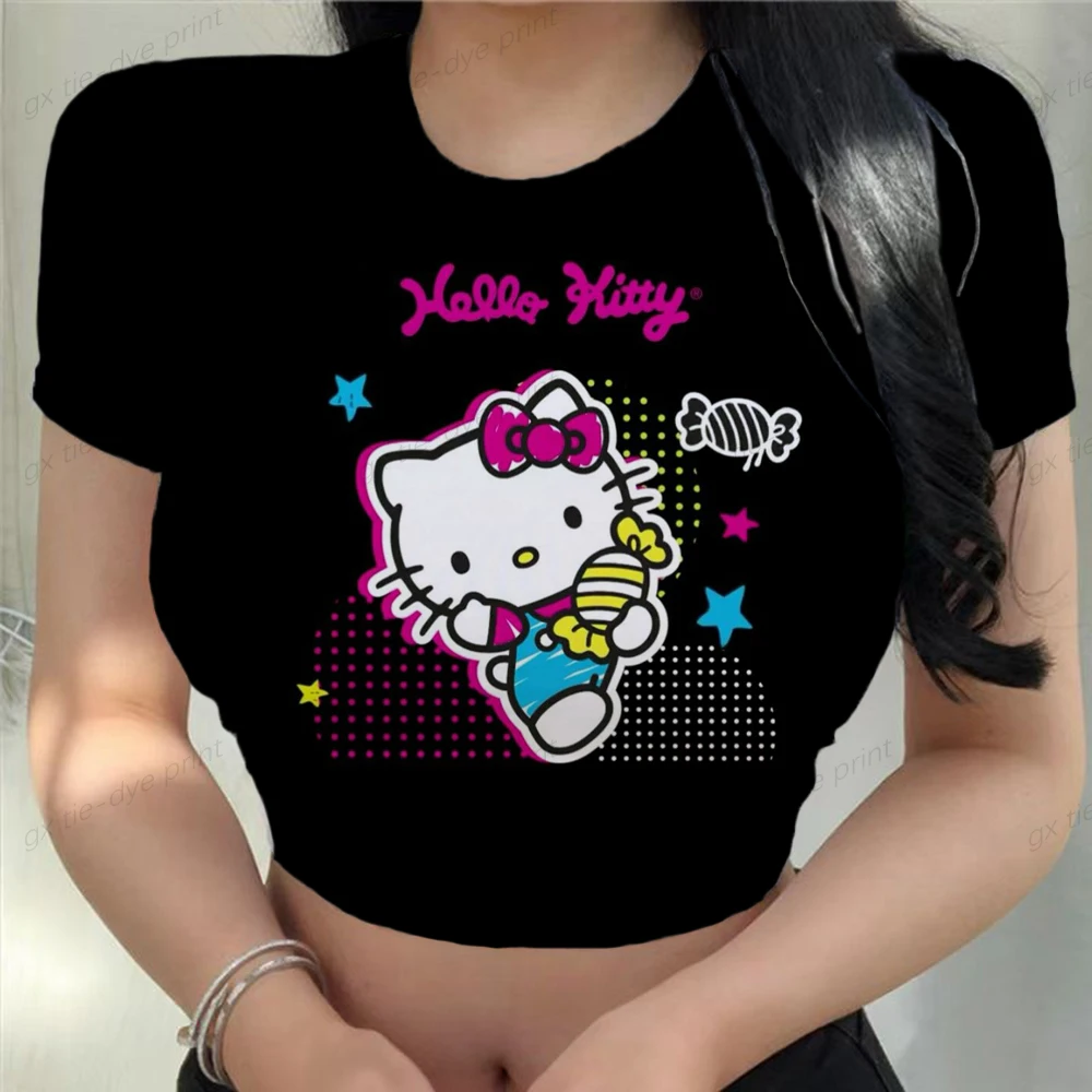 Summer Sexy E-girl Baby Tee Streetwear Y2k Clothes Hello Kitty pattern Print Crop T-shirts 2023 Fashion Casual Women Crop Top