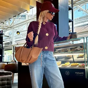 Hxao weiblicher Pullover Häkelburgund Pullover Strickjacken Herbst Winter Harvest Mesh Oterwear Manga Langgröße großer Strickjacke 12 Hauptverkäufe Croche Carige - №8