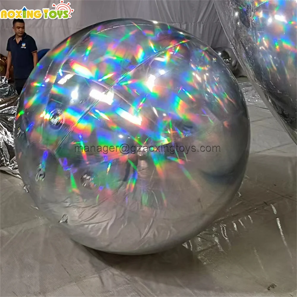 

Giant Laser Inflatable Silvery Mirror Ball Hanging Balloon For Wedding Party Events Advertisement Decorations