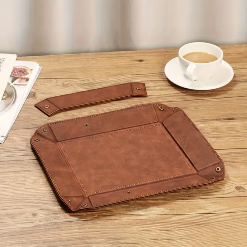 New Creative Folding Tray PU Leather Valet Trinket Collapsible Phone Key Wallet Coin Desktop Storage Sundries Box Bins