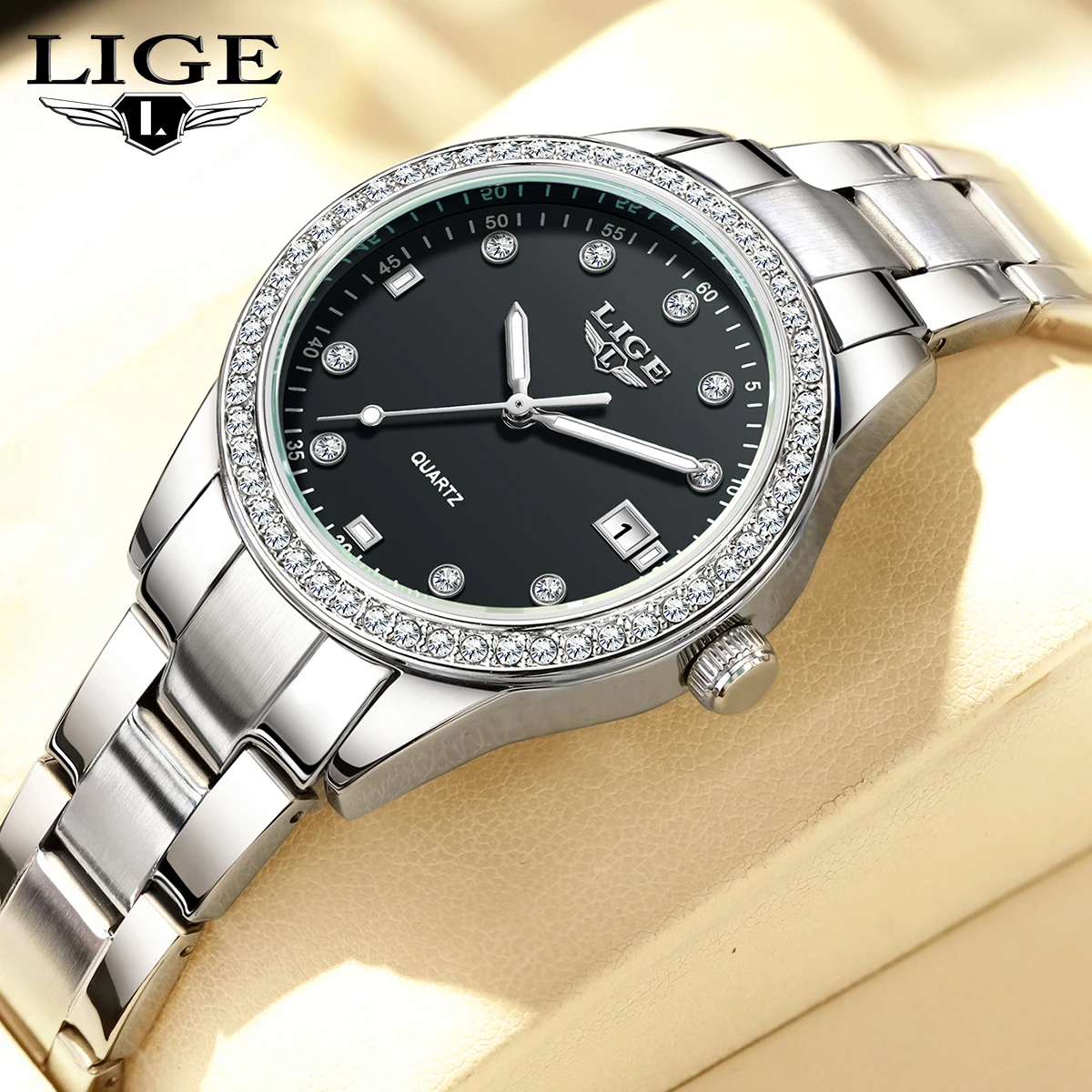 LIGE Women Watch Elegant Business Quartz Wristwatch Pink Dial Lady Casuan Dress Bracelet With Date Display Original Clock