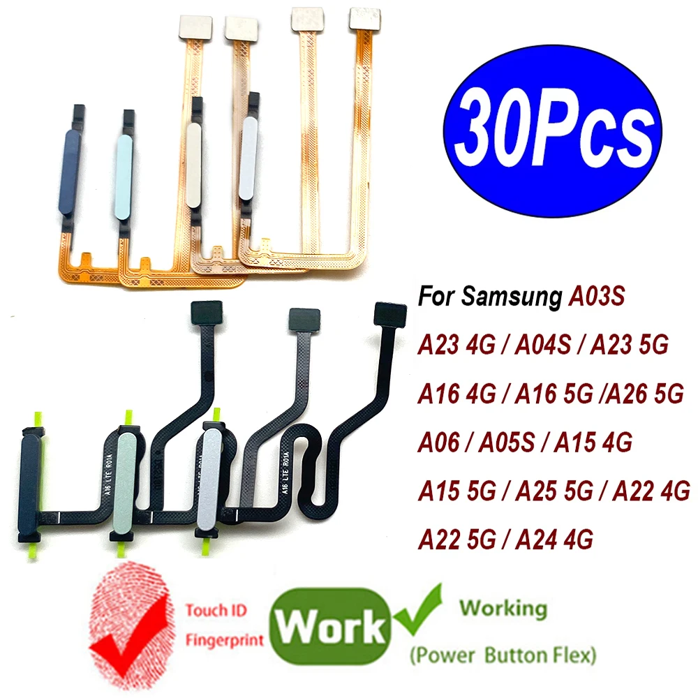 30Pcs,For Samsung A03S A04S A06 A05S A15 A25 A24 A23 A16 A26 4G 5G Fingerprint Sensor Home Return Key Menu Button Flex Ribbon