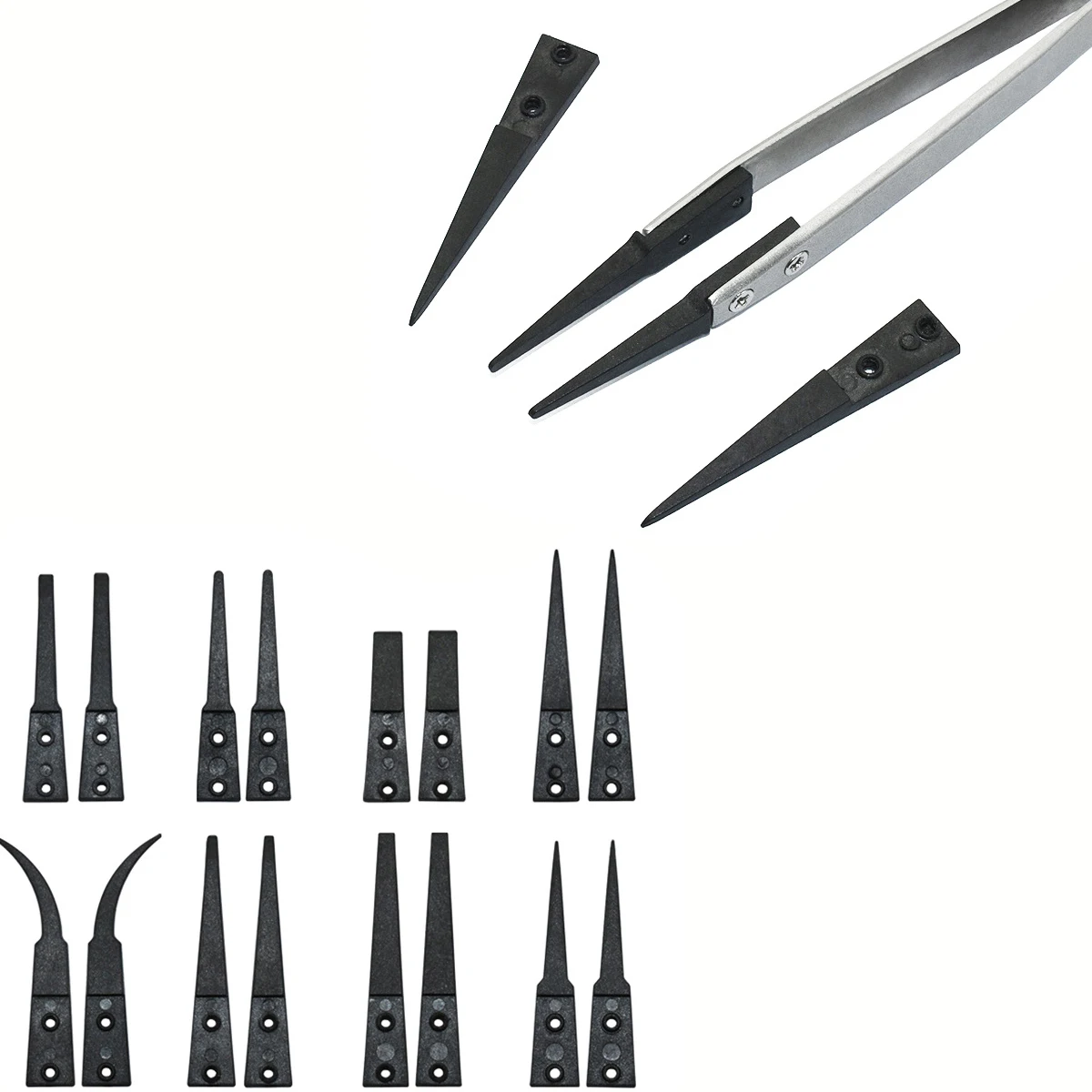 8 Pairs High Precision Anti-Static ESD Tweezers Equipped With Removable Conductive Plastic Heads for Electronic Soldering