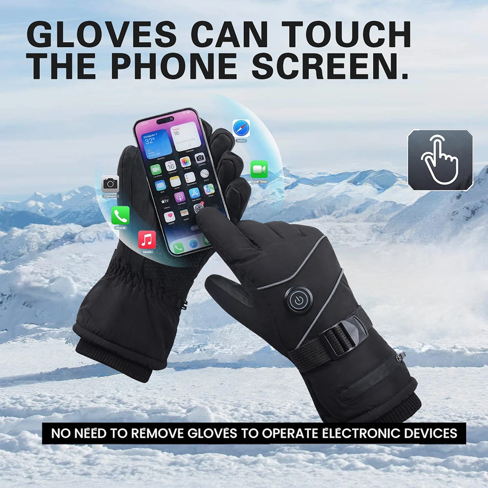 قفازات تسخين كهربائية قابلة لإعادة الشحن للدراجات النارية على الجليد والتزلج وشاشة تعمل باللمس بطانات يدوية دافئة للرياضات الشتوية #4