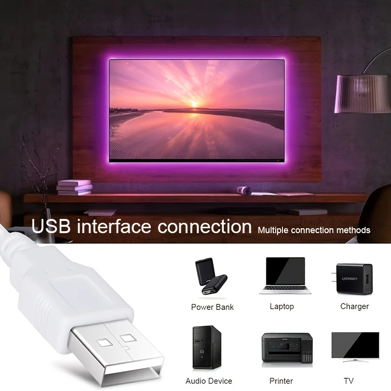 60LED/m USB LED 조명 스트립 테이프 2m 2835 24 키 IR 원격 제어 주방 옷장 침실 PC TV 백라이트 홈 조명