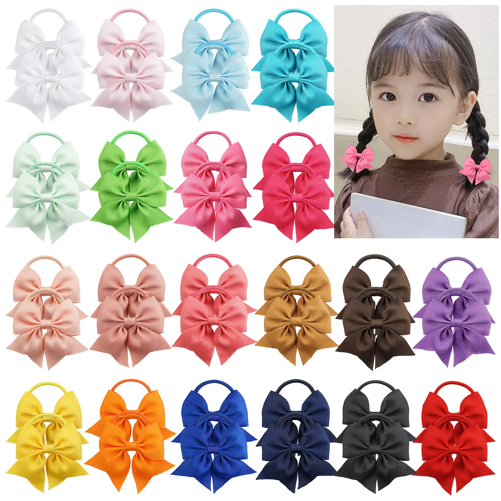 8Pairs 16Pieces Babies 3 Inches Hair Bows Rubber Bands Hair Ropes Ponytail Holders for Baby Girls Infant Kids Hair Acessor