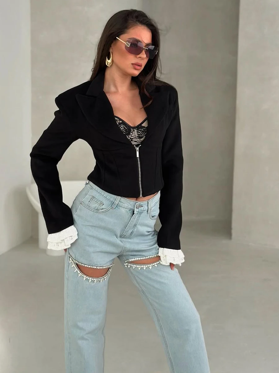 Weird Puss – manteau coupe cintrée avec fermeture éclair pour femme, haut décontracté, Cool et polyvalent, détail Sve, coupe-vent