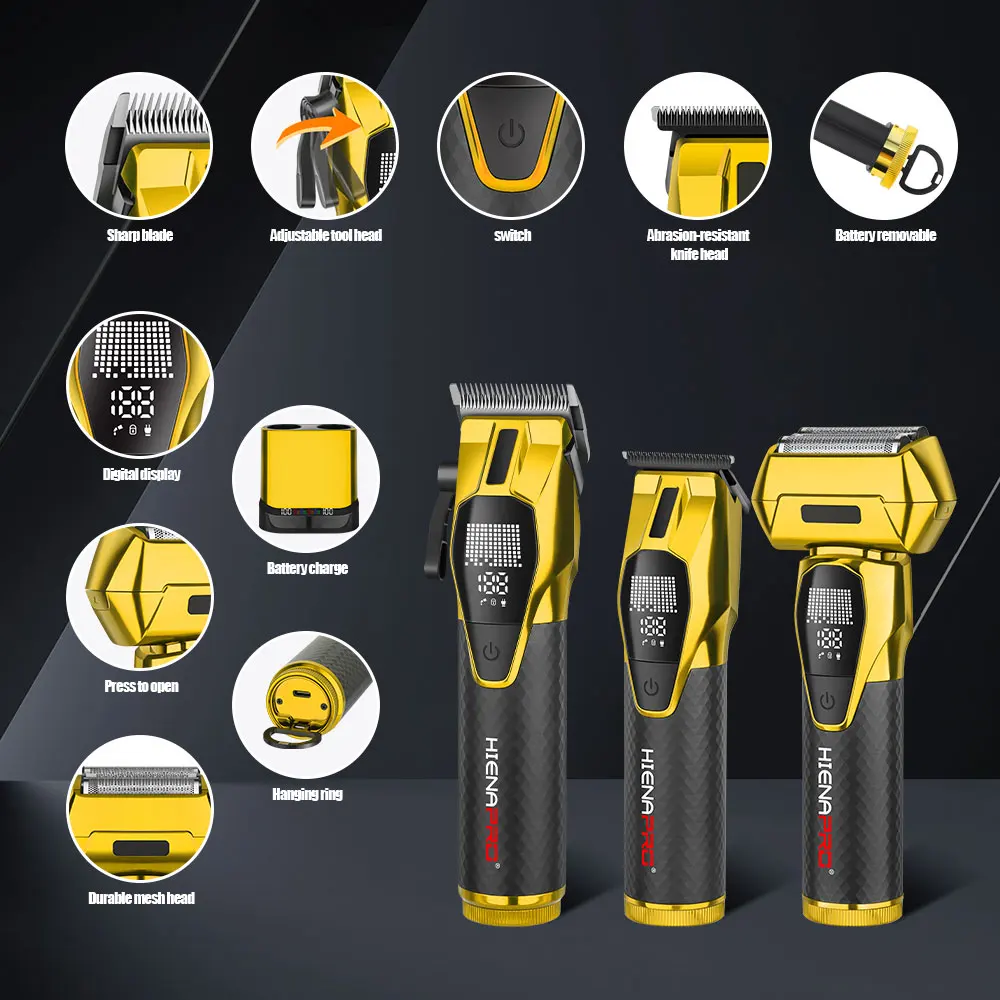 HIENA الشعر المتقلب المهنية آلة حلاقة كليبرز اللاسلكي ماكينة حلاقة أداة تهذيب اللحية الحلاقة ماكينة حلاقة كهربائية للرجال