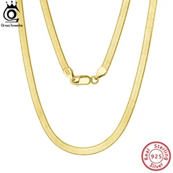 ORSA JEWELS-collar de plata de ley 925 para mujer, cadena plana Flexible de oro de 3mm, cadena de serpiente de espiga para cuello, joyería SC35