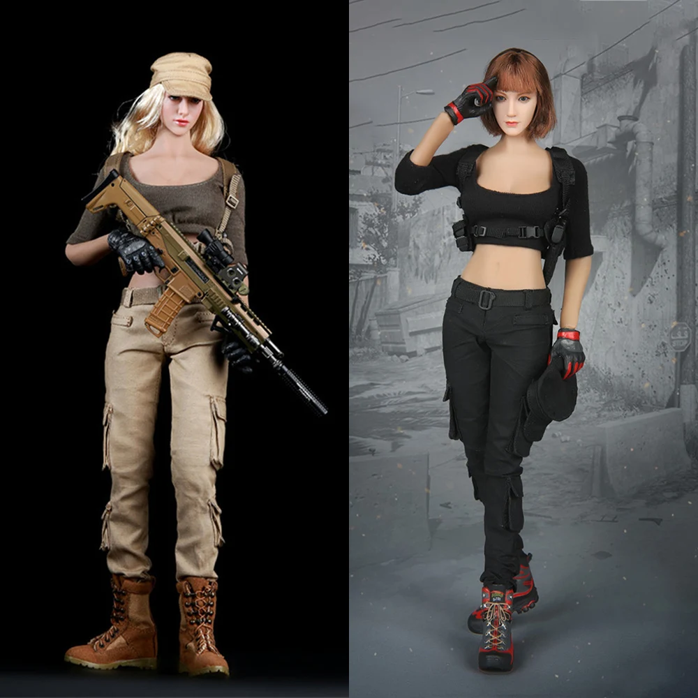 Fire Girl Toys FG010 1/6 Women Shooter Gunners Tactical Gunslinger Black Vest Combat Pants Pistol Holster for 12'' Action Figure