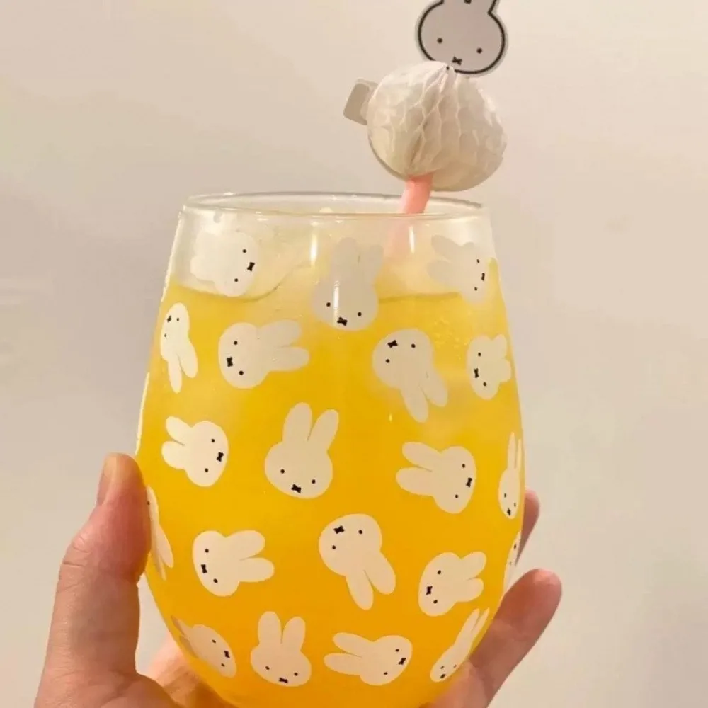 لطيف ميفي أرنب كبير البطن كوب زجاجي أرنب نمط الإفطار كوب عصير الحليب الكرتون عالية المظهر أزياء رائعة #5