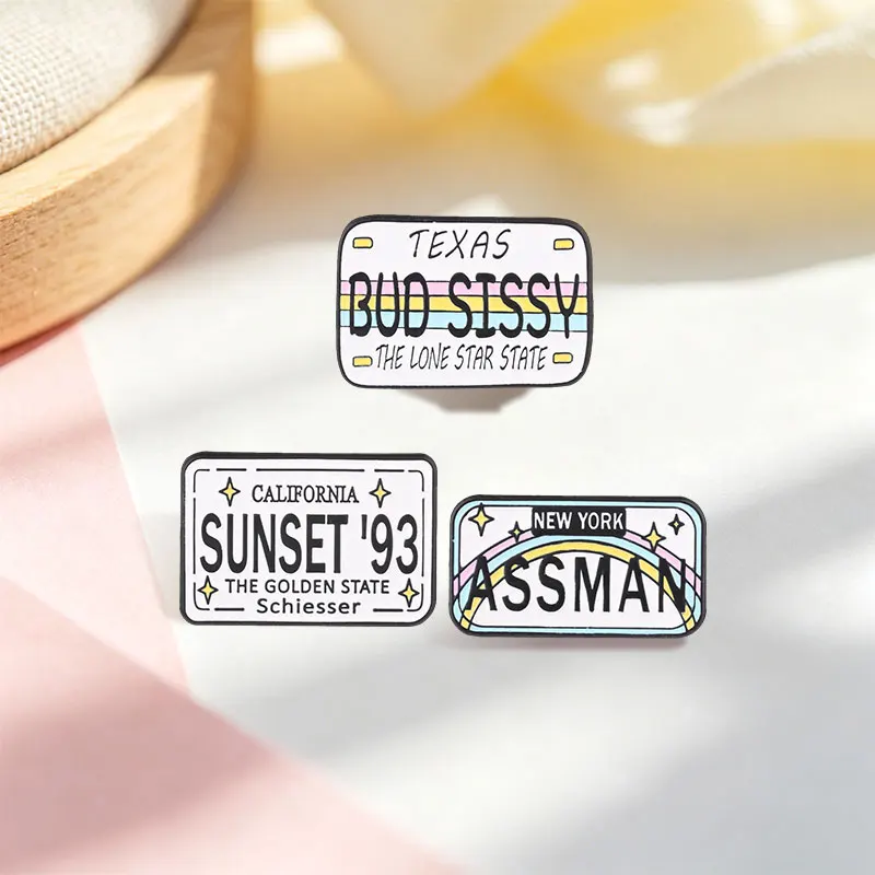 TV Show License Plate Enamel Badge California Sunset 93 Texas Bud Sissy NY Assman Humor Gift for Film Buffs view 6