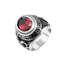 CHUANGCHENG Vintage Old Totem Jewelry Stainless Steel Cool Unique Black Stone Ring Sizes 7-14