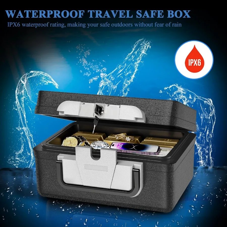 Fireproof Waterproof Safe Box - 0.5 Cubic Feet Fireproof Safe with Key Lock Portable Safe Box for Home Car Business Office Outd view 3