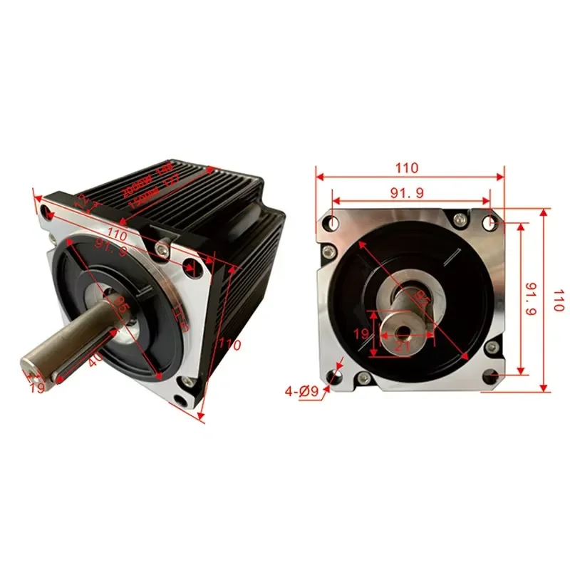 110mm 48V 1.5KW/2KW High Speed Brushless DC Motor Kit, 3000RPM with Sinusoidal Wave Hall Sensor Driver for Industrial