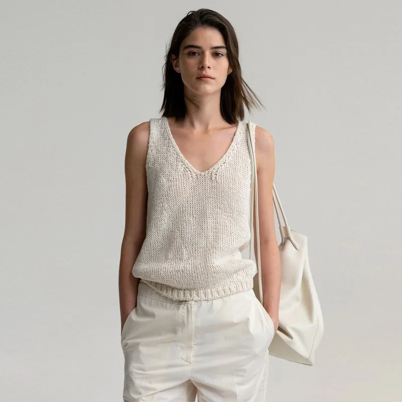 

Vest Women's 2024 Spring Summer New Loose Knit V-neck Vest with A Suspender Top