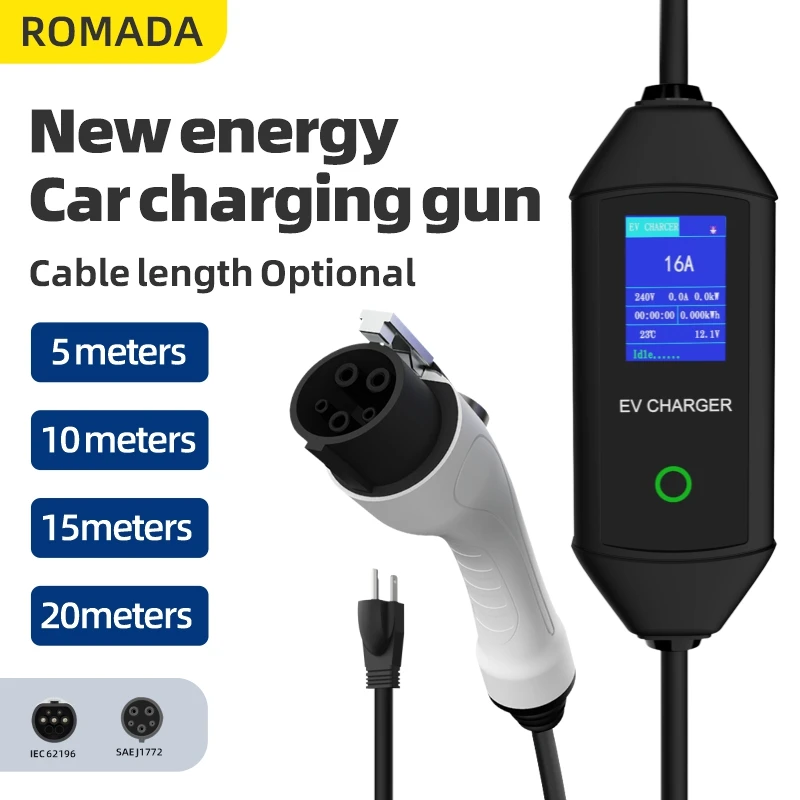 

Портативное зарядное устройство для электромобилей типа 2 IEC62196-2 16A EVSE, зарядный кабель Тип 1 SAE J1772, штепсельная вилка европейского и американского стандарта, контроллер Wallbox для электромобиля CE