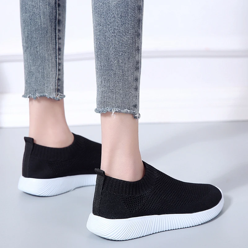 Plus Size 43 Breathable Mesh Platform Sneakers Women Slip on Soft Ladies Casual Running Shoes 2024 Women\'s  Knit Sock Shoe Flats