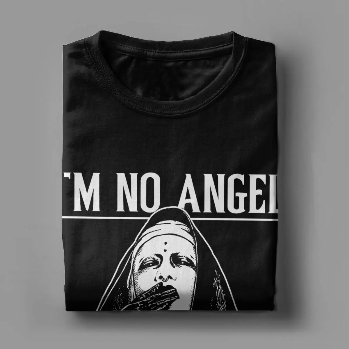 I\'m No Angel Bad Nun T-Shirt for Men Novelty Pure Cotton Tee Shirt O Neck Short Sleeve T Shirts Birthday Present Tops