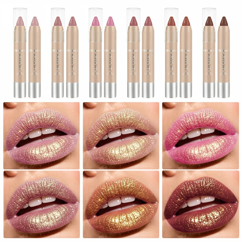 6 kleuren Glitter Parelmoer Lip Liner Pen Krijt Lippenstift Heldere & Glanzende Shimmer Lip Liner Sexy Bruin Rode Lippenstift Dropshipping
