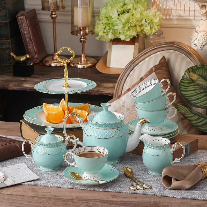 Set kopi bone china keramik Eropa set teh sore Inggris mewah ringan sederhana rumah tangga modern cangkir dan piring keramik pot.