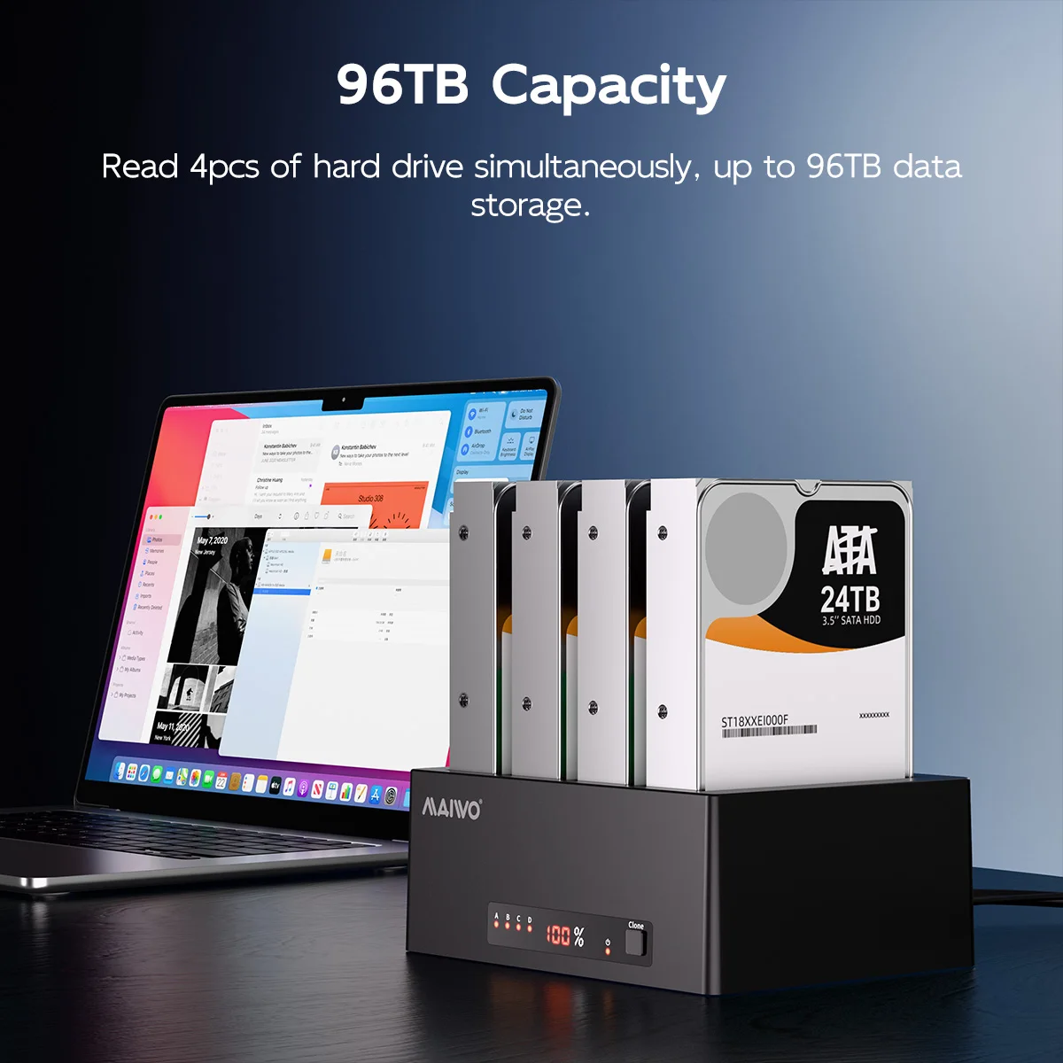 MAIWO 4 Bay Hard Drive Docking Station with Offline Clone for 2.5/3.5'' SATA HDD SSD USB 3.0 SATA 5Gbps with UASP 96TB Capacity