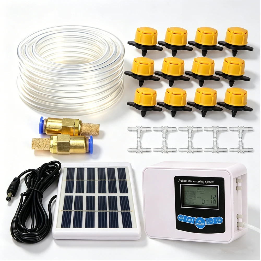 Garden Drip Irrigation Device Double Pump Controller Timer System Solar Energy Intelligent Automatic Watering Device for Plants