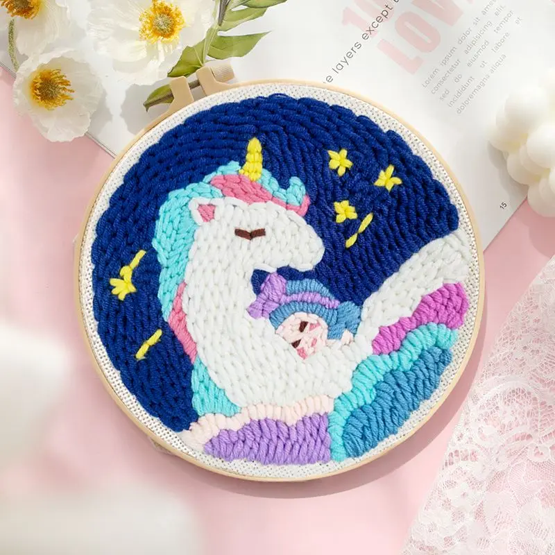 Punch Needle Embroidery Kit Stitching Unicorn Punch Needle Craft Pattern Printed Needlework Cross Stitchor Kids Adults Craft