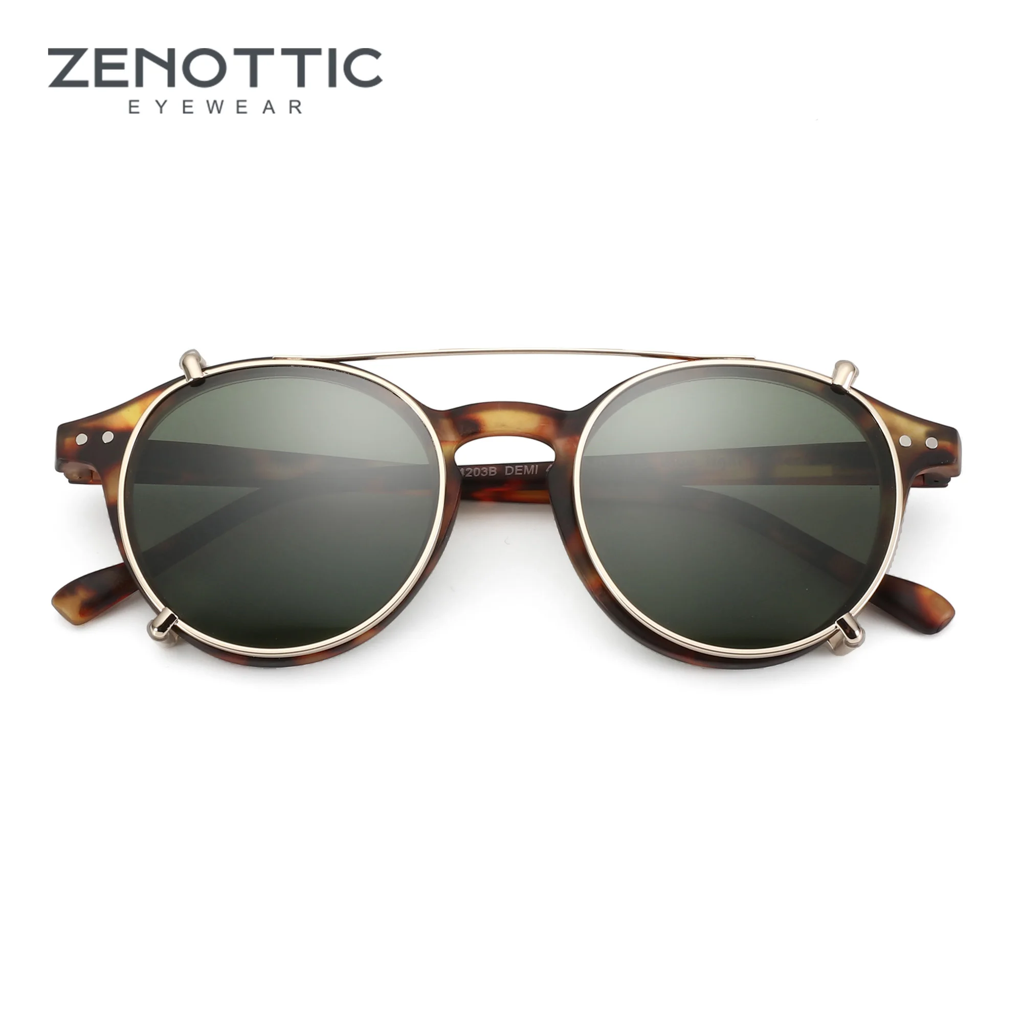 ZENOTTIC Retro Style Clip on Sunglasses for Men Women Circle Anti Blue Light Glasses Polarizing Clips